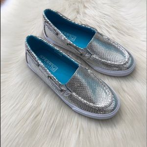 Sperry Seabright Silver Metallic Snake Slipon